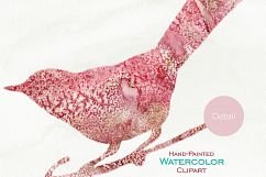 WATERCOLOR BIRD Clipart Burgundy &amp; Mint Watercolor Cute Birds on Branches Graphics Little Bird Silhouette Clipart Product Image 3