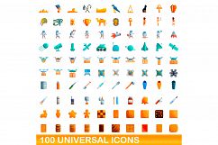 100 universal icons set, cartoon style Product Image 1