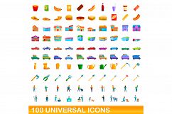 100 universal icons set, cartoon style Product Image 1