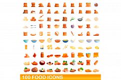 100 food icons set, cartoon style Product Image 1