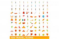 100 travel icons set, cartoon style Product Image 1