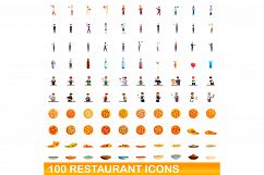 100 restaurant icons set, cartoon style Product Image 1