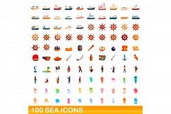 100 sea icons set, cartoon style Product Image 1