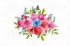 Boho pink and blue watercolor wedding bouquets, floral png Product Image 3