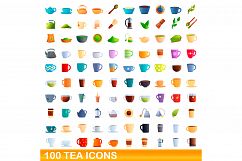 100 tea icons set, cartoon style Product Image 1