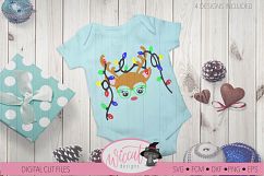 Hipster Reindeer with Christmas lights svg, Baby deer, kids Product Image 2