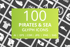 100 Pirate &amp; Sea Glyph Inverted Icons Product Image 1