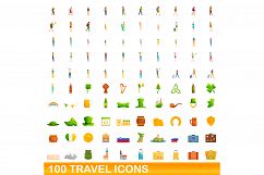 100 travel icons set, cartoon style Product Image 1