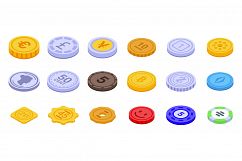 Tokens icons set, isometric style Product Image 1