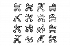 Pram icons set, outline style Product Image 1