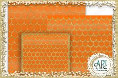18 Digital Papers - Orange Tangerine with Gold Glitter - Mermaid Scale Tail Digital Paper, Mermaids Scales  : JPEG files 12X12  Product Image 4