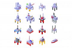 Sea drilling rig icons set, isometric style Product Image 1