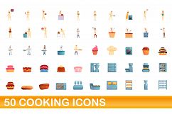 50 cooking icons set, cartoon style Product Image 1