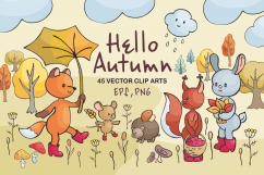 Hello autumn. Forest animals and plants in doodle style. Product Image 1