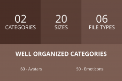 110 Avatars &amp; Emoticons Flat Greyscale Icons Product Image 3