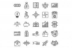 Social crowdfunding platform icons set, outline style Product Image 1