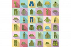 Fisherman clothes icons set, flat style Product Image 1