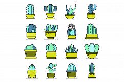 Succulent icons set line color vector Product Image 1