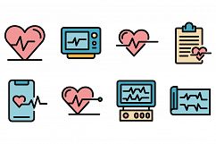 Electrocardiogram icons vector flat Product Image 1