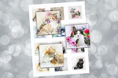 Vintage Cats, Digital Collage Sheet, 2x2 inch Printable Product Image 1