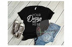 Black T Shirt Bella Canvas Mockup 3001 Unisex Shirt Flat Lay Product Image 1