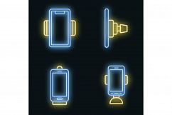 Mobile phone holder icons set vector neon Product Image 1