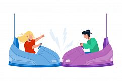 Bumper Car Attraction Enjoying Boy And Girl Vector Product Image 1