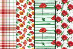 Watercolor Poppies seamless digital paper pack Product Image 2
