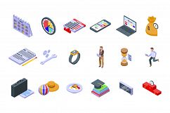 Time management icons set, isometric style Product Image 1