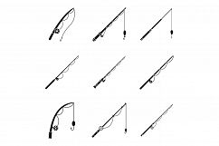 Fishing rod instrument icons set, simple style Product Image 1