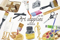 Watercolor Art Supplies Clipart, Art Supplies Clip Art Product Image 1