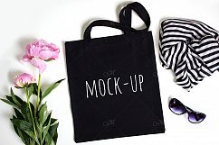 Black tote bag Mock-up. PSD+JPG Product Image 1