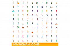 100 woman icons set, cartoon style Product Image 1
