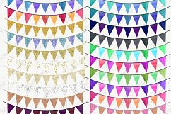 GOLD BUNTING BANNER Clipart Rainbow Watercolor Pennant Flag Banners &amp; Gold Glitter Confetti Birthday Party Graphics Product Image 3