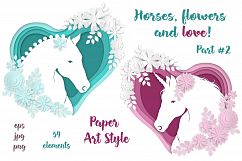 Horses, flowers &amp; love (part #2)– Vector Paper Art Style Product Image 1