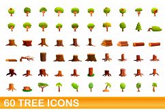 60 tree icons set, cartoon style Product Image 1