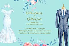 Watercolor wedding outfit on hangers and cloth hooks Product Image 9