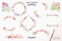 Dreams Frames Watercolor Clipart Border Flowers Feathers Pink Purple Florals Product Image 2