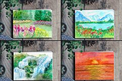 Watercolor Landscape Bundle Watercolor Beach Sunset Galaxy Texture Watercolor Farm Windmill Product Image 5