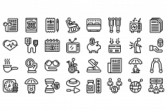 Retirement icons set, outline style Product Image 1