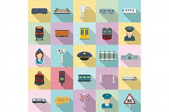 Electric train driver icons set, flat style Product Image 1