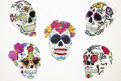 Watercolor Sugar Skulls Clipart, Mexican Skull Product Image 2