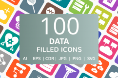 100 Data Filled Filled Round Corner Icons Product Image 1