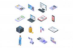 Electronic patient card icons set, isometric style Product Image 1