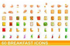 60 breakfast icons set, cartoon style Product Image 1