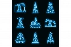 Derrick oil icons set vector neon Product Image 1