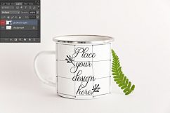 Camping mug mockup cup mock up metal camp enamel silver rim camper cup template white mugs mock ups psd smart object Product Image 3