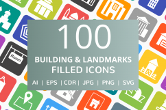 100 Building &amp; Landmarks Filled Round Corner Icons Product Image 1