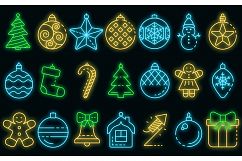 Christmas tree toys icons set vector neon Product Image 1