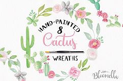 Watercolor Cactus Floral Garlands Flower Wreath Clipart Set Product Image 1